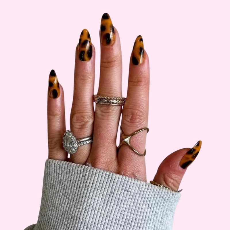 PaintLab Tortoise Shell Press On Nails - Medium Almond Tortie Brown | 30 Reusable Nails in 15 Sizes with Glue