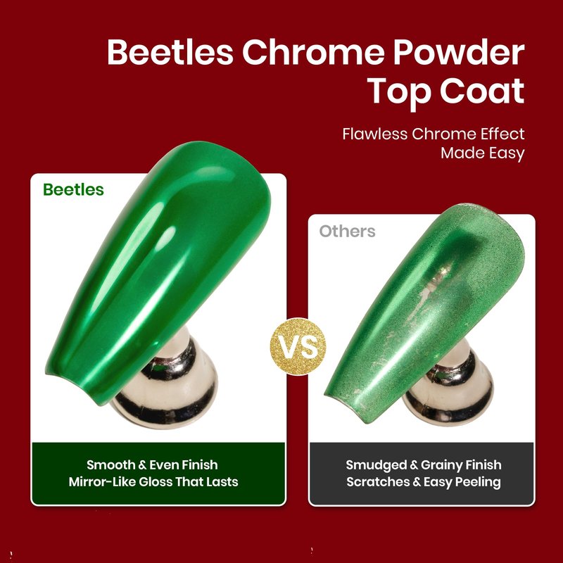 Beetles Gel Top Coat for Chrome Nail Powder, 15ml Chrome Top Coat,15ml Matte Top Coat with Red Green Mirror Chrome Powder Shiny Gloss No Wipe Long Lasting Soak Off Nail Lamp for Nails Art