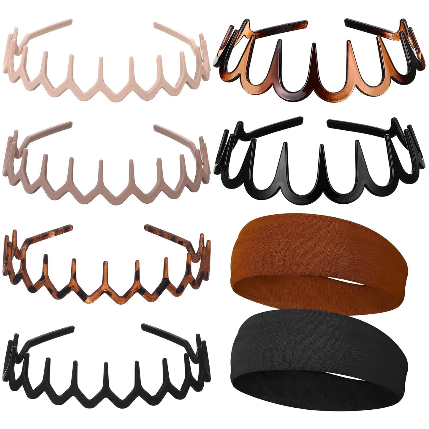 Trendy Zig Zag Headbands - 8-Piece Non-Slip Cotton Hair Bands for Daily Styling | 90s Wavy Design