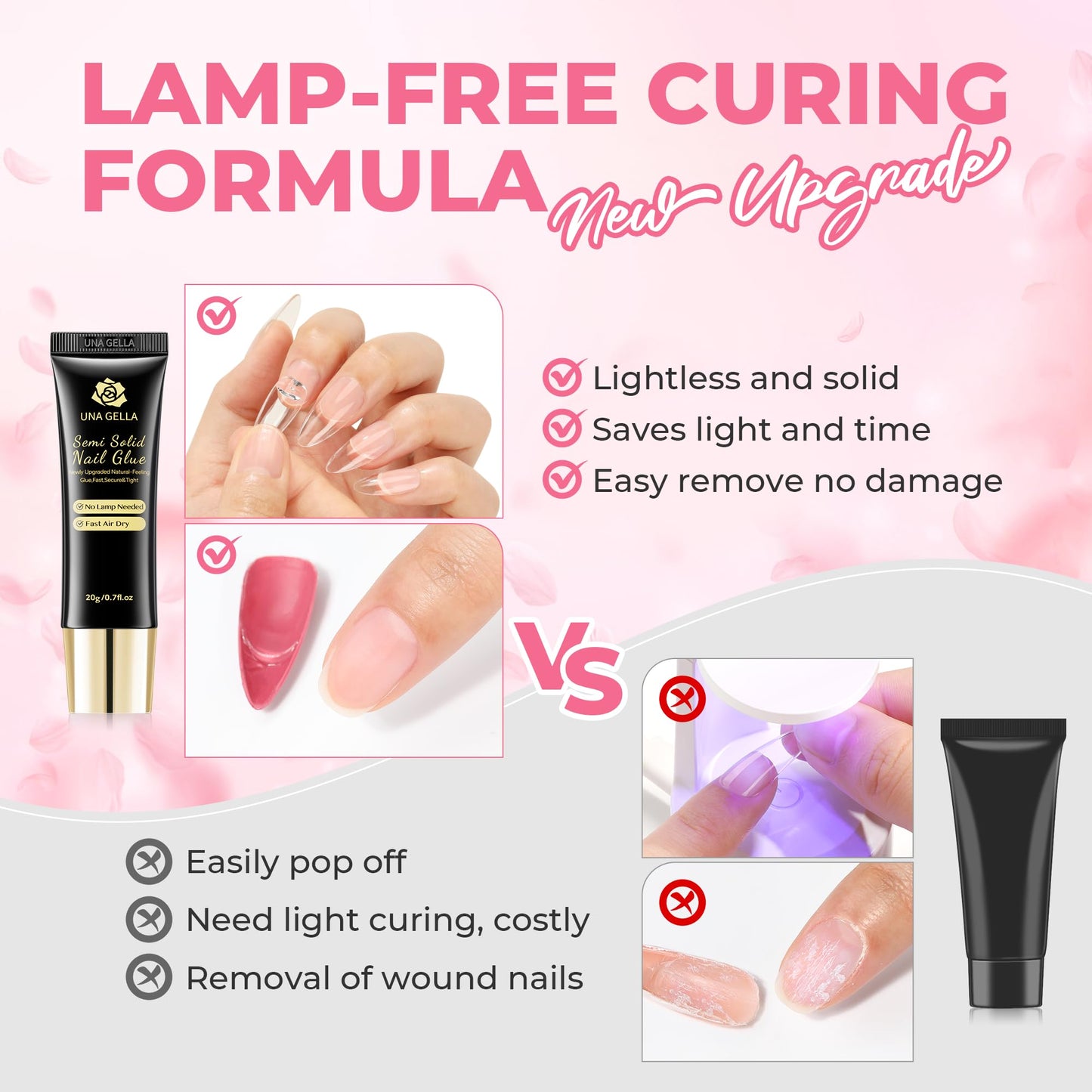 UNA GELLA Super Strong Nail Glue for Press On Nails: 20g, Soft Gel Nail Tips No Lamp Need, Fast-Curing, Long Lasting, Semi Solid Gel Nail Glue for Fake False Acrylic Nails