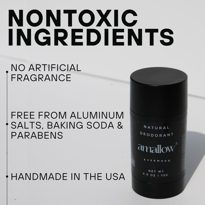 Amallow - Natural Deodorant - Aluminum Salt-Free, Tallow-Based, Baking Soda-Free, with Magnesium & Zinc - Long-Lasting Odor Protection - Handcrafted in the USA - 2.6 oz (Everwood)