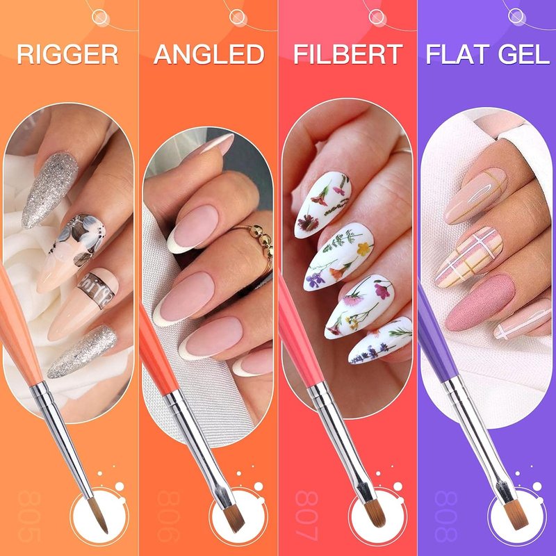 Gellen Nail Brushes for Nail Art 12Pcs - Nail Art Brushes Set Professional Acrylic & Gel Nail Brush Kit for Nail Art Design, Liner, Oval, Filbert, Fan, French Tip Nail Art Salon & Home DIY
