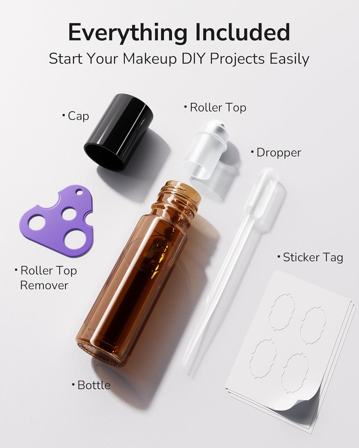 ULG 48-Pack Essential Oil Roller Bottles - 10ml Amber Bottles with Stainless Steel Roller Balls & Waterproof Labels