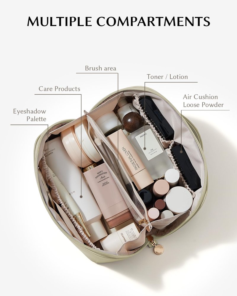 EACHY Travel Makeup Bag, Cosmetic Bag for Women, Waterproof Toiletry Bag with Handle, Large Capacity Makeup Organizer with Brush Compartment for Vacation & Everyday Use