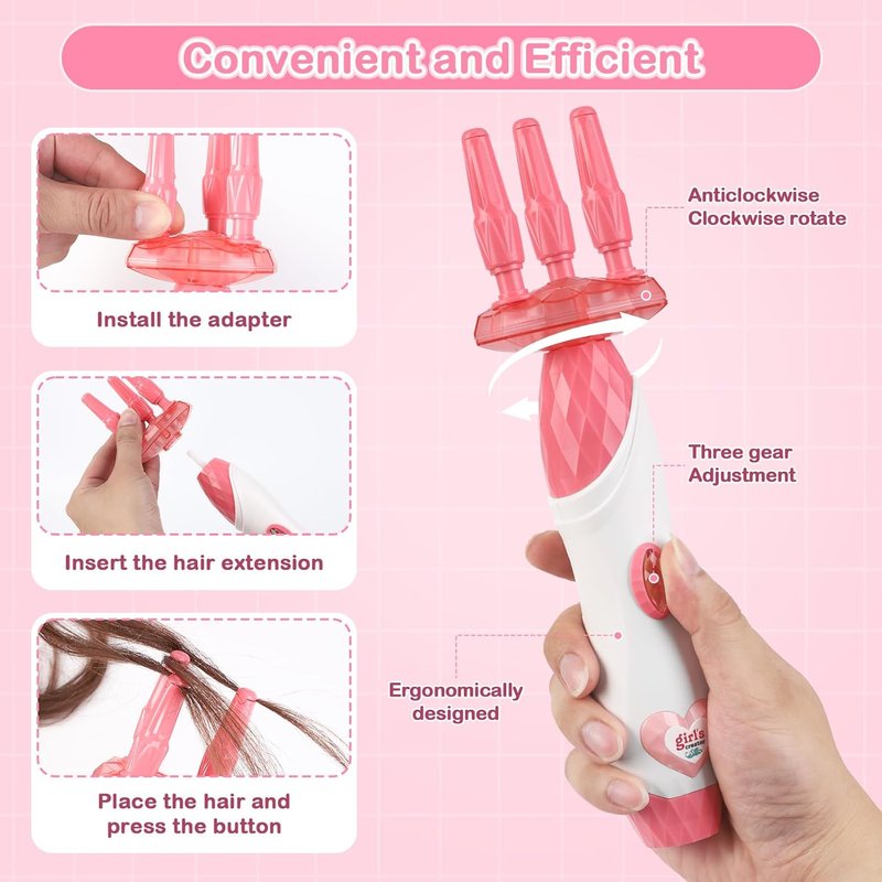 Skiennix DIY Hair Salon Toys - Automatic Hair Braiding Machine & Accessories for Girls 3-12 Years Old