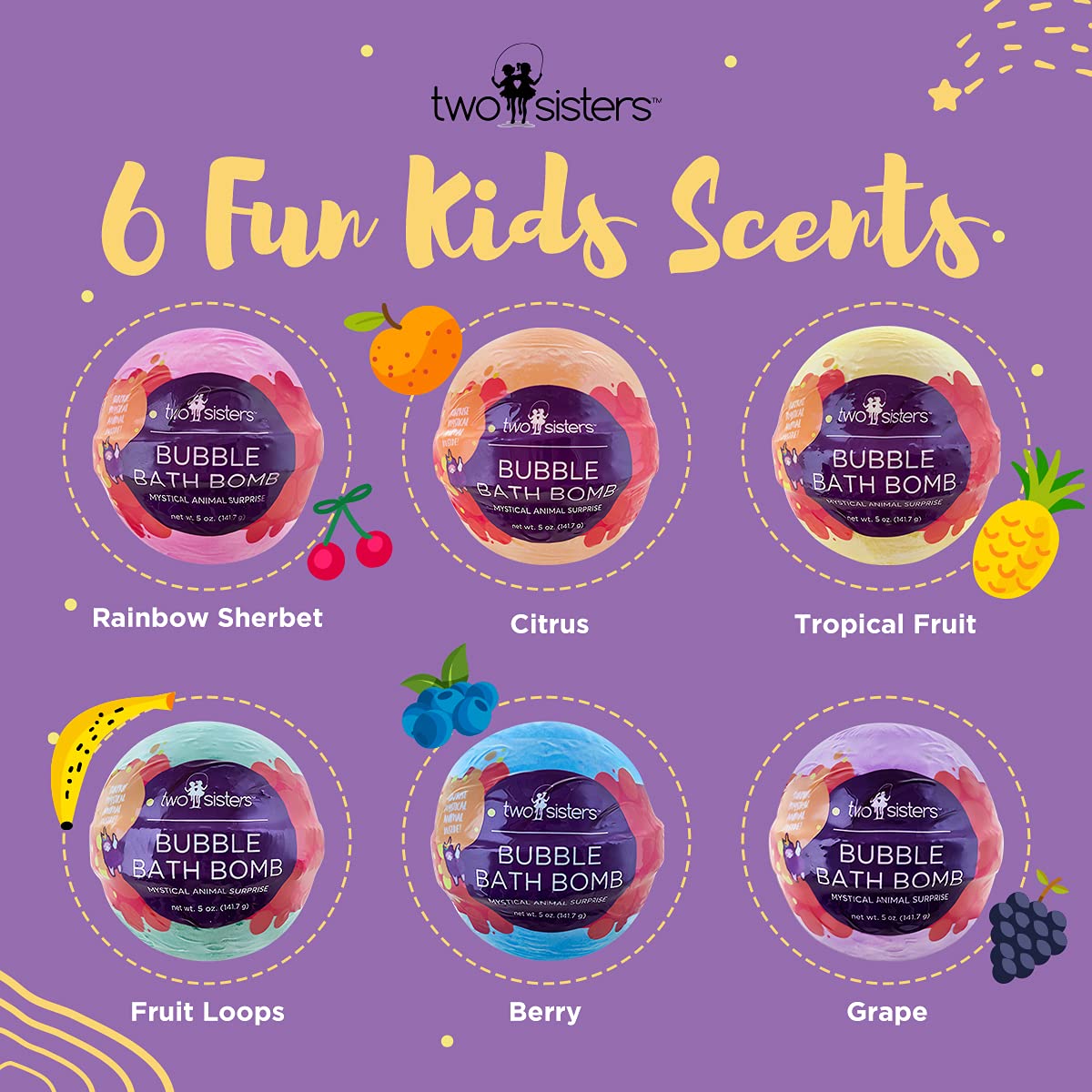 Mystical Bath Bombs for Girls and Boys with Surprise Toys Inside (6 Pack) - Large Bubble Bath Bombs for Kids - Fruity Scents, Fizzies, Made in USA, Mystic Animal - Ideal Holiday Gift by Two Sisters