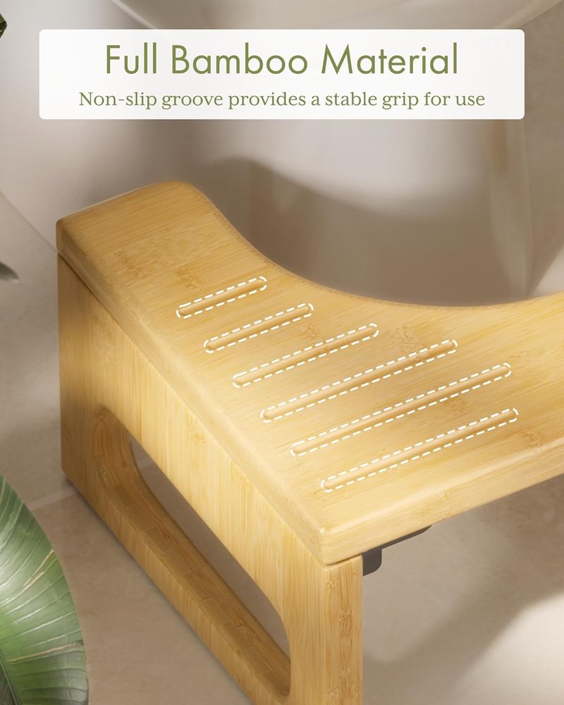AmazerBath Bamboo Toilet Stool - 7 Inch Foldable Squatting Potty Stool for Adults | Non-Slip, Space-Saving Design