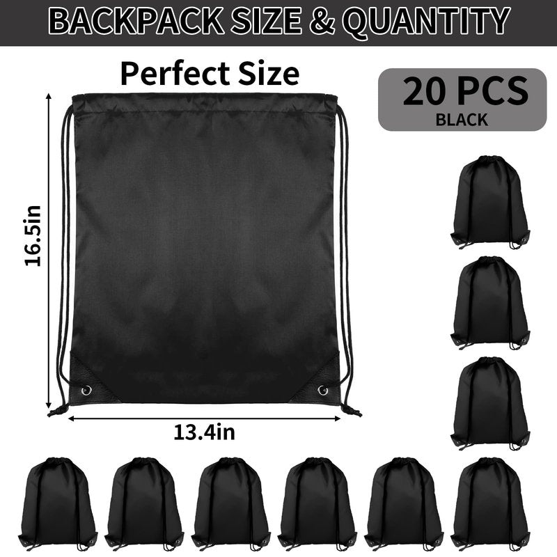 COIDEA Drawstring Backpack 20Pcs Drawstring Bags, Draw String Back Bag Drawstring Bags Bulk for Sports, Gym, Travel, Swimming, Beach (Black)