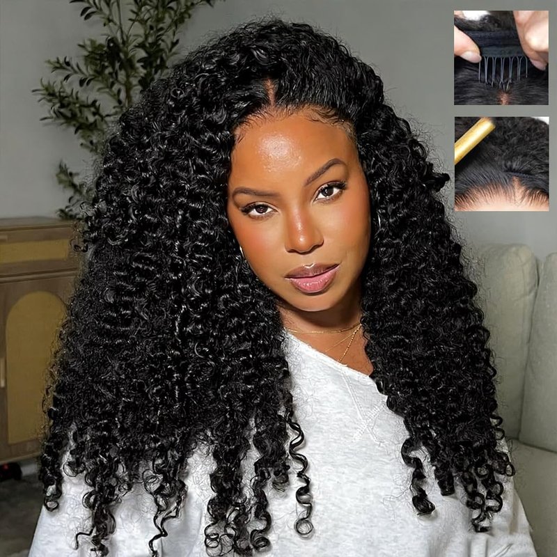 Skiennix 26 Inch Burmese Curly Half Wig - Glueless Wear & Go Design for Black Women, 180% Density