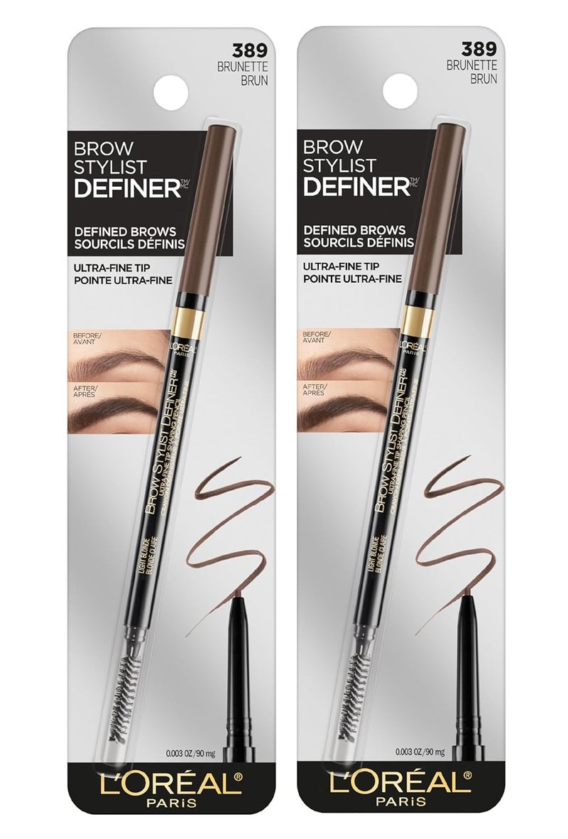 L'Oreal Paris Brow Stylist Definer - Waterproof Eyebrow Pencil for Precise Application | Brunette, 0.003 Oz (Pack of 2)