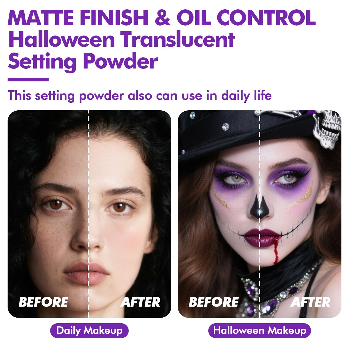 YBUETE Translucent Loose Face Powder, Long Lasting Matte Finishing White Face Paint Setting Powder, Oil Control Natural Talc-Free Setting Powder with Sifter for Halloween SFX Carnival Cosplay Makeup