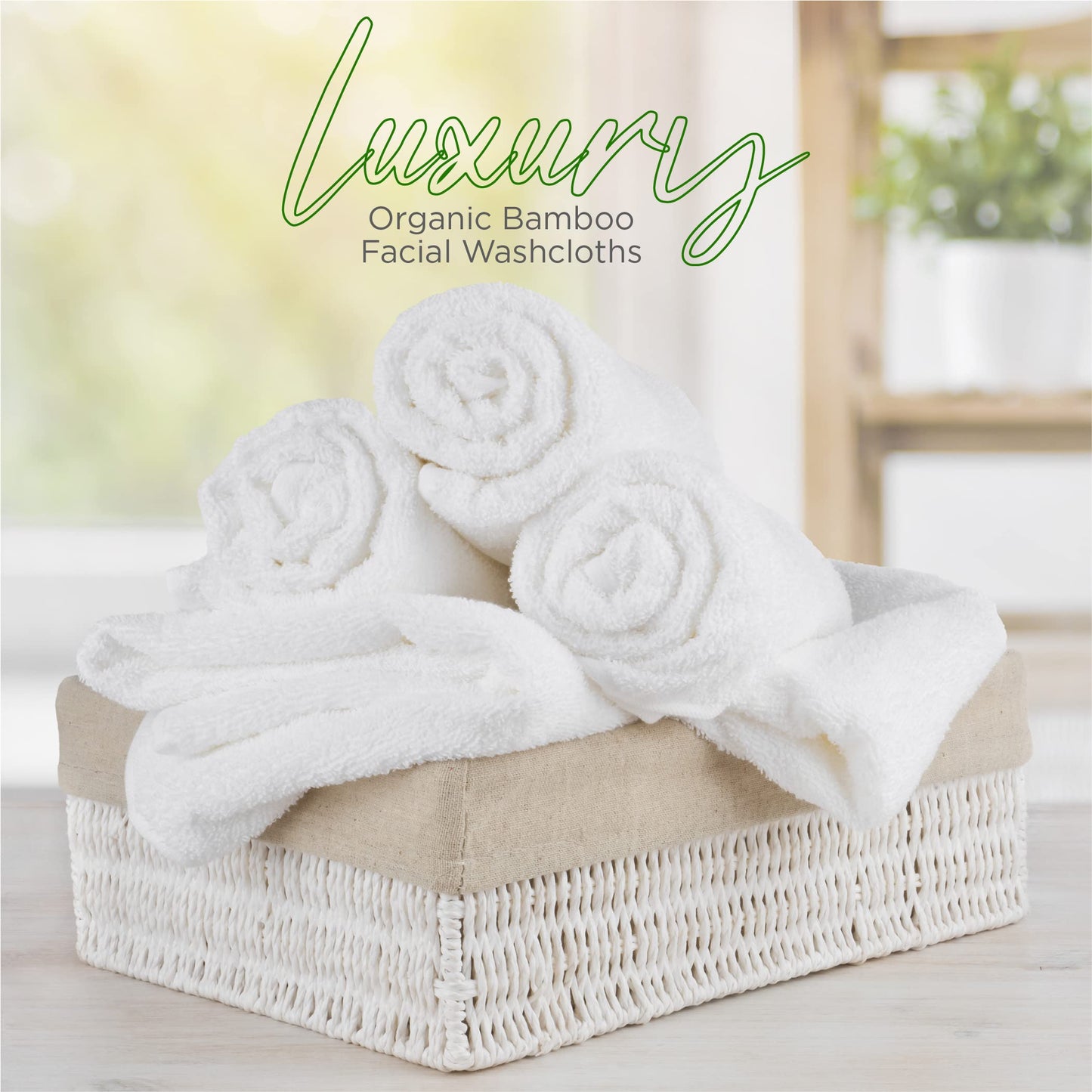 Ellie Cove Luxury Facial Washcloths, Made from 100 Percent Rayon Derived from Bamboo, Makeup Remover, Reusable Absorbent, Gentle for Delicate Sensitive Skin, Set of 6, 10"X10" (White)