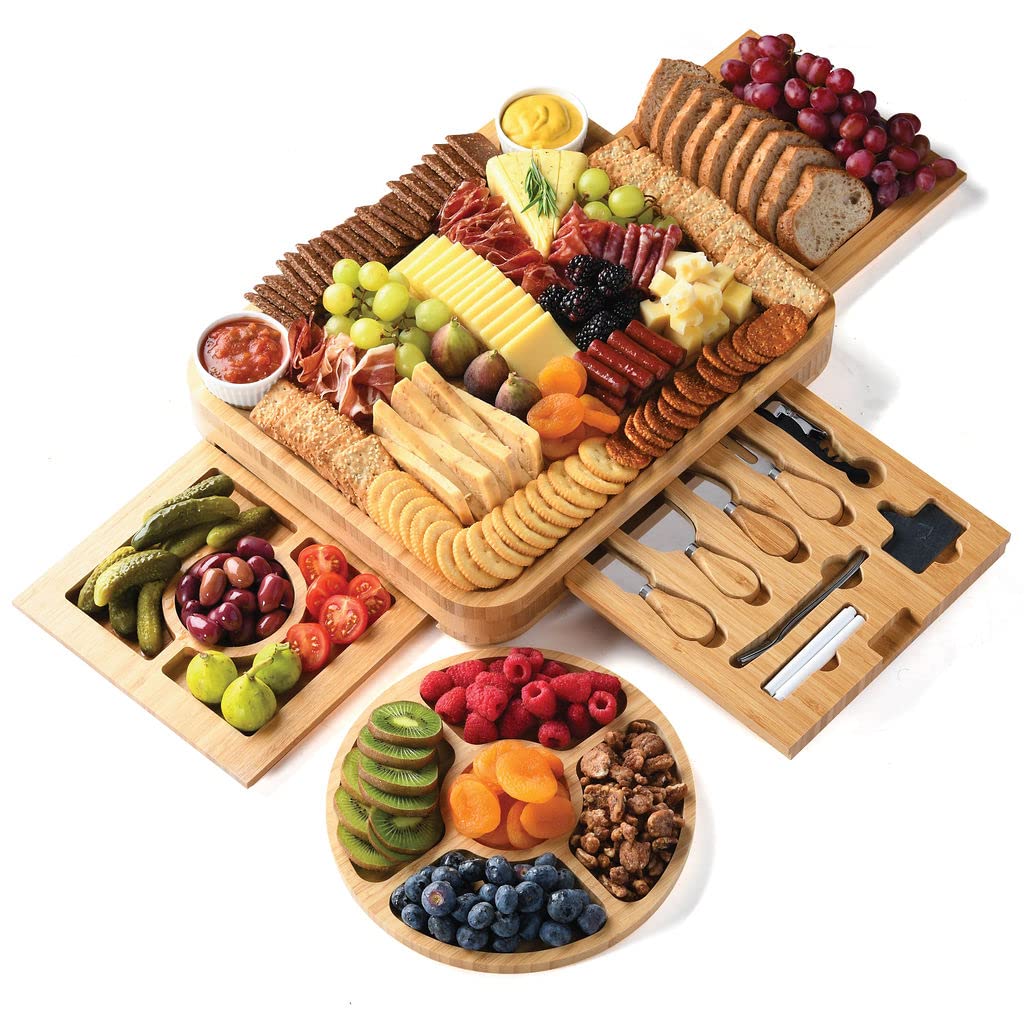 Bamboo Charcuterie Boards Gift Set - Simple Meat and Cheese Board Set with Charcuterie Board Accessories, Valentines Day Gifts, Unique House Warming Gifts New Home - Home it