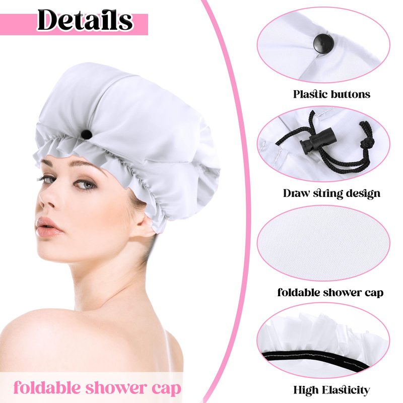 2 Pcs Large Shower Cap for Braids, Extra Long Shower Cap for Women Long Hair & Locs, Waterproof Hair Bonnets for Dreadlocks Drawstring Bath Caps for Women & Men (Black, White)