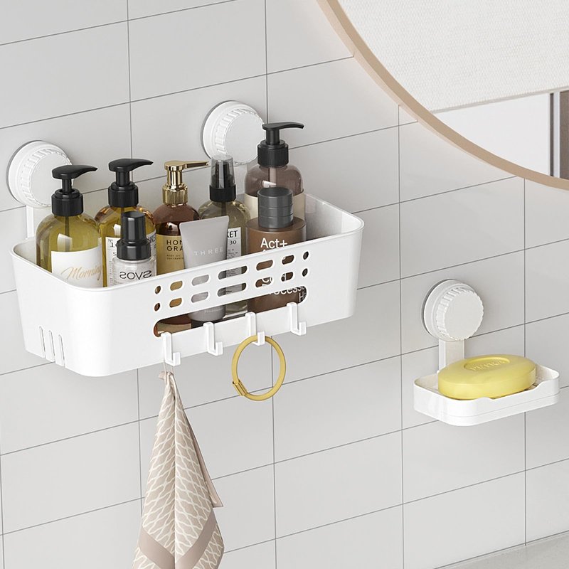 Lifewit Suction Cup Shower Caddy + Soap Dish, Removable Large Basket and Bar Soap Holder for Inside Shower, NO-Drilling Bathroom Kitchen Organizers, 31 x 17 x 14 cm/12 x 5 x 7 inch, Set of 1