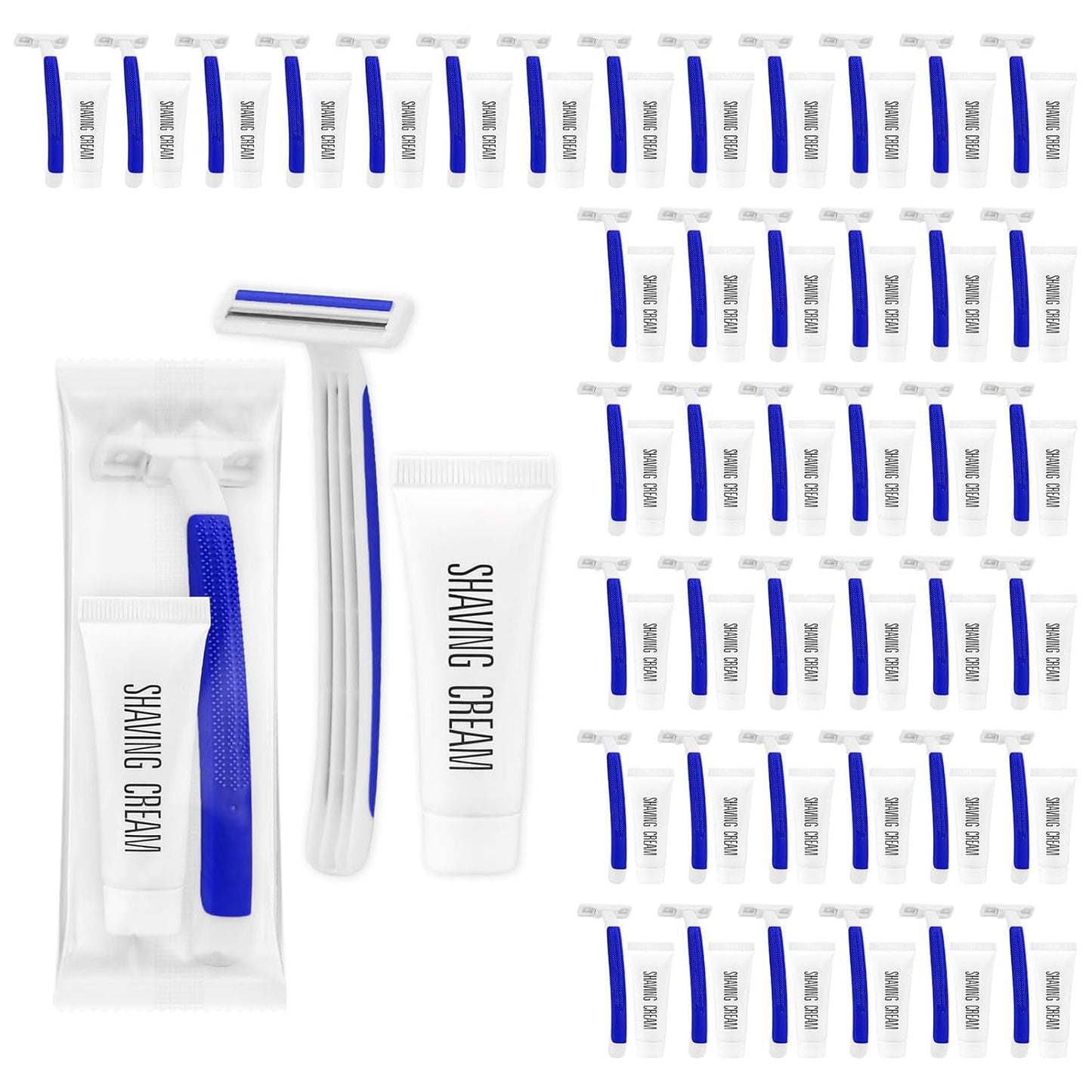 Twin Blade Disposable Razors - Individually Wrapped with Safety Cap | Bulk Pack of 50 for Travel, Hotels, and Shelters