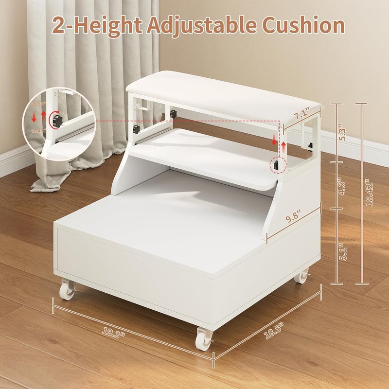 Pedicure Foot Rest with Wheels, Portable Pedicure Stool Adjustable 2-Level Height, Mobile Pedicure Cart Trolley for Foot Bath, Spa Cart, Manicure Furniture for Beauty Salon or Spa, Massage Station