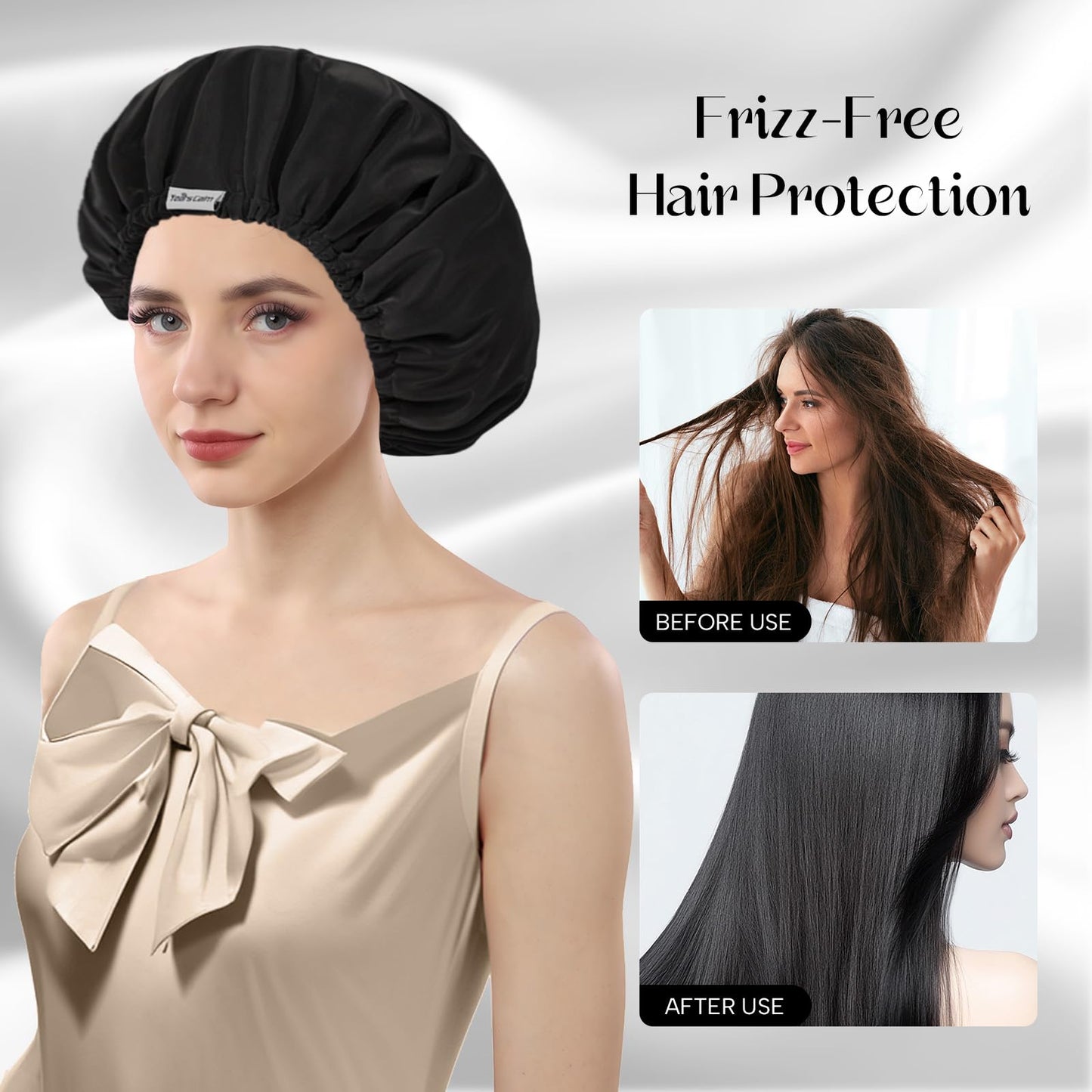 Years calm Shower Cap Reusable Waterproof, Double-Layer Hair Cap for Women, with Elastic Band, Ideal for Shower, Spa, Travel & Cleaning (black, One Size)