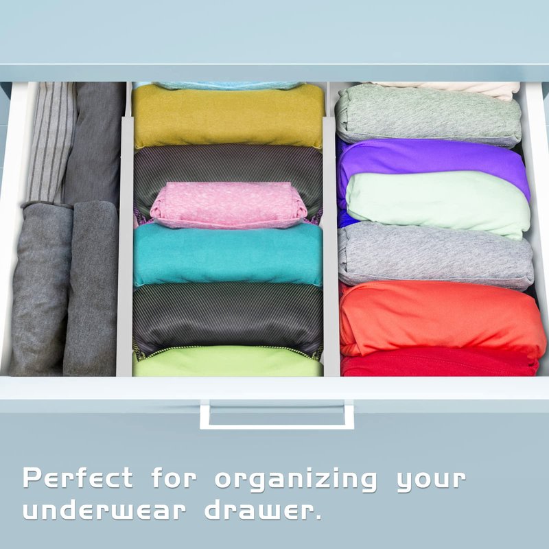 4 Pack Bamboo Drawer Dividers Organizer with Inserts 2.6'' High, Expandable from 12.5-21.7", Adjustable Drawer Organizer Separators for Utensils, Clothing, Office, Dresser, Bedroom, (White)