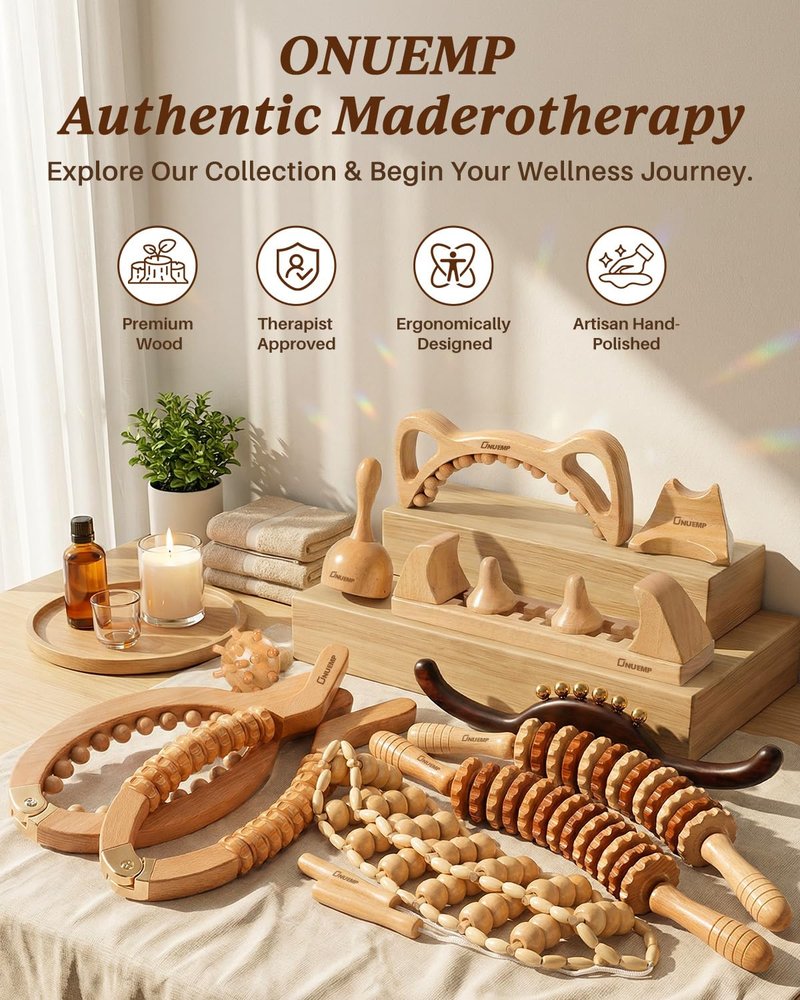 ONUEMP Wood Therapy Massage Tools, Cellulite Massager Body Slim Brush, Maderoterapia Kit Colombiana for Lymphatic Drainage, Body Sculpting, Myofascial Release, Deep Tissue