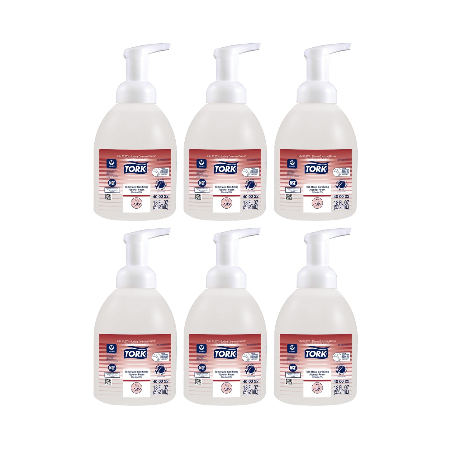 Tork Hand Sanitizing Alcohol Foam 18oz, Helps Kill Common Germs, 12 x 18oz, 400022