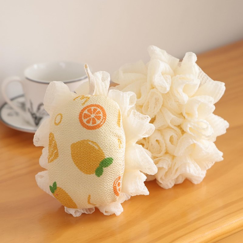 Double Sided Dual-use Bath Ball Body Scrub exfoliating Shower Gel Foam Bathroom soap Bubble Bath Flower Cleaning Shower Accessories（Yellow Lemon）