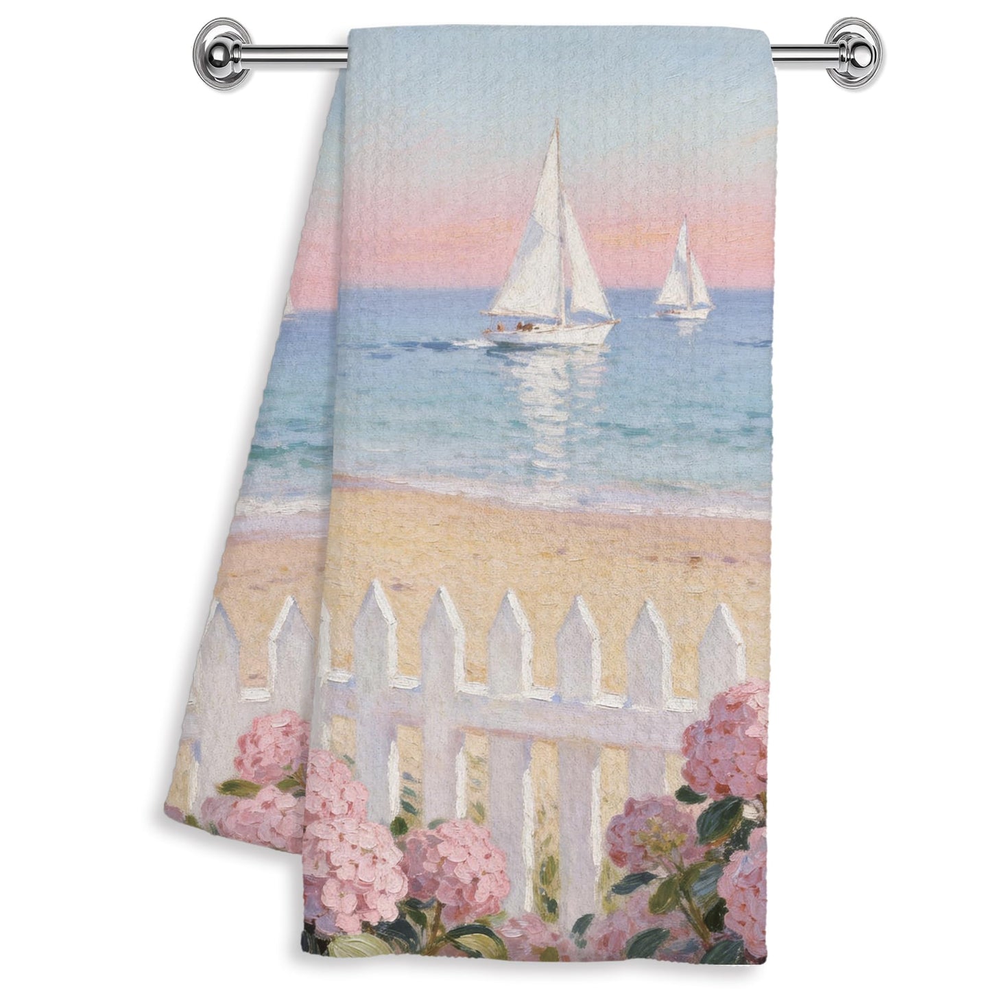 YXYBF Pastel Coastal Nautical Hand Dish Tea Towels for Kitchen Bathroom Beach House Decor 16x24 Inches, Pink Hydrangea Floral Coastal Beach Kitchen Towels Decorative