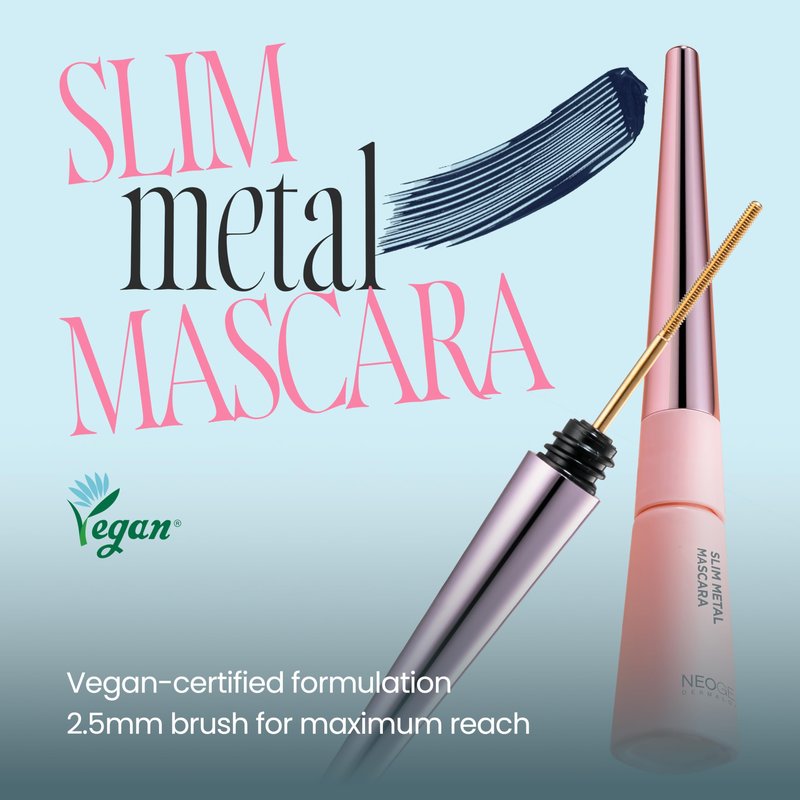 DERMALOGY by NEOGENLAB Extra Slim Metal Mascara, Long-Lasting Volumizing & Lengthening Formula with Metal Wand Brush, Smudge-Resistant, Vegan Korean Makeup, Black, 1 Count