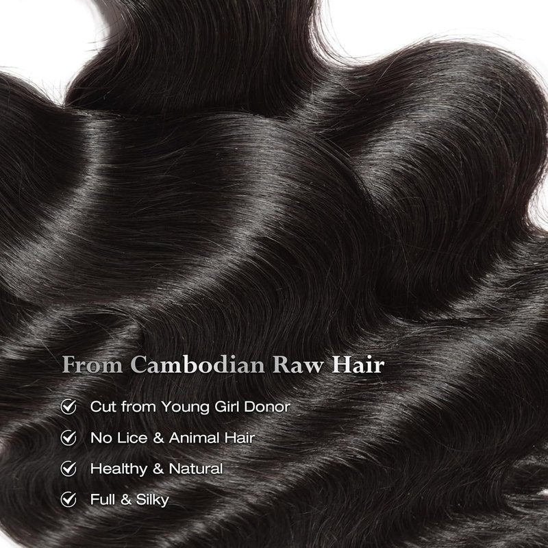 ASHINE Human Hair Bundles Body Wave, Unprocessed Cambodian Raw Hair Bundles for Women Natural Black 20 22 24 Inch, Keep Soft and Silky After Multiple Washes