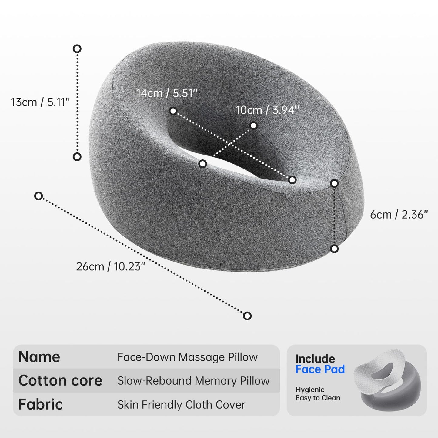 Xiaomubiao Face Down Pillow - Comfortable Massage Headrest for Stomach Sleeping | Grey Removable Cover