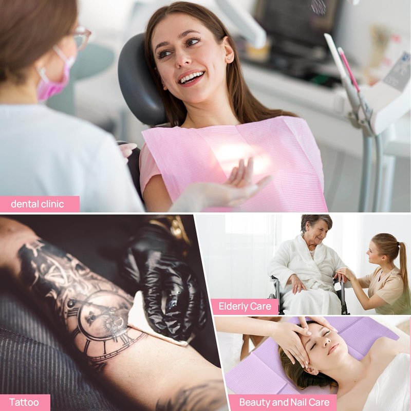 JMU Pink Dental Bibs, 50 Pack 3-Ply Waterproof Disposable Dental Bibs 13"x18" for Dental Clinic, Tattoo Shop, Nail Salon