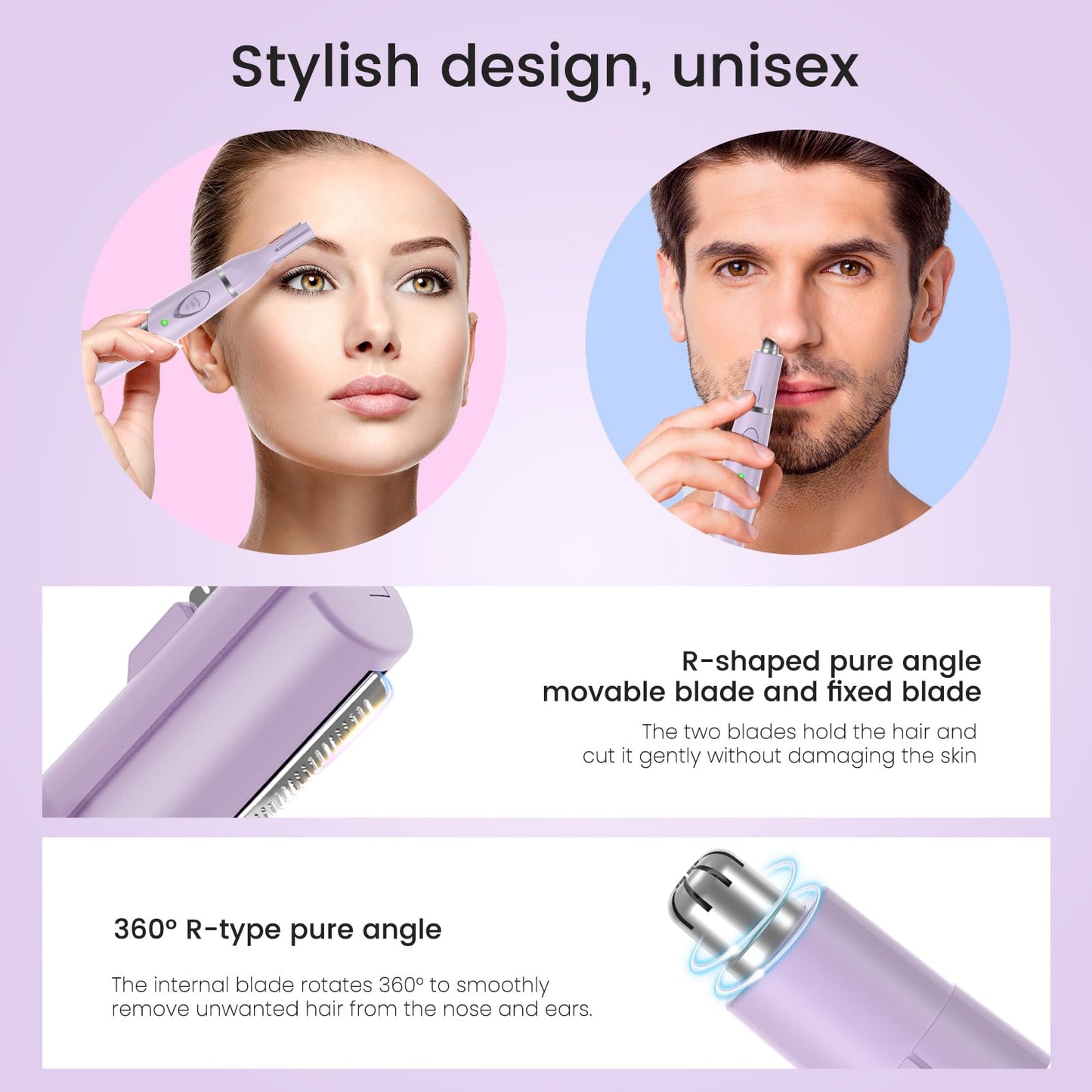 Yinowt Ear and Nose Hair Trimmer for Women, 2026 Professional Painless 2 in 1 USB Rechargeable Eyebrow & Facial Hair Trimmer, Precision Tool with Powerful Motor and Dual-Edge Blades, IPX7 Waterproof