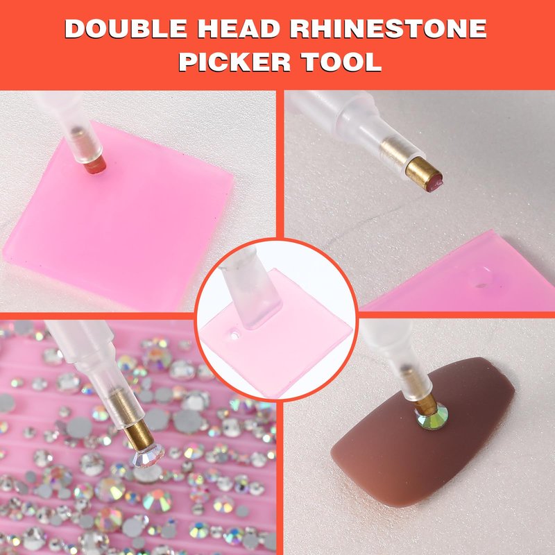 KFHENSOMR Rhinestone Pickup Tool Set: 2 Pcs Rhinestone Picker Handles Dual-Ended Rhinestones Applicator Dotting Tool Pen Shiny Diamond Dot Drill Pen for DIY Home Nail Salon