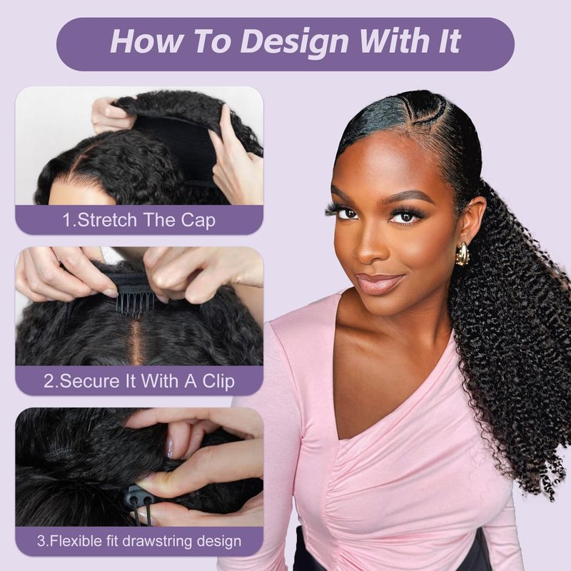 OQ Hair Afro Curly Half Wig Human Hair 180% Density 3 In 1 Beginner Friendly Glueless Wear and Go Kinky Curly Half Human Hair Wig for Women 18 Inch