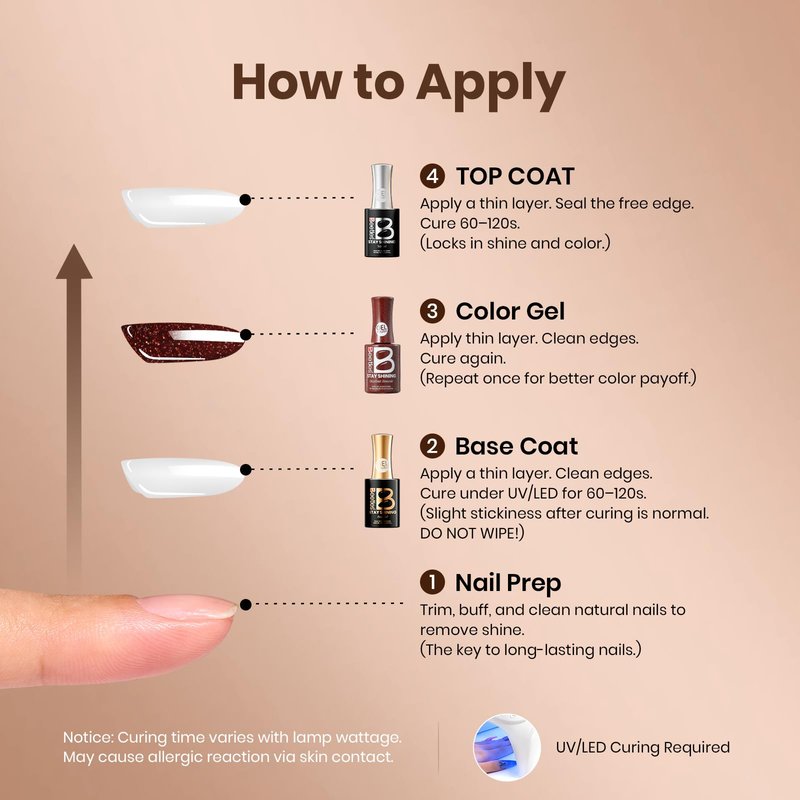 Beetles Glitter Gel Nail Polish - 15ml Stay Shining Hazelnut Brownie Gel Polish Holographic Glitter Nail Art Uv Led Home Salon Long-Lasting Soak-Off Gel Gift for Women