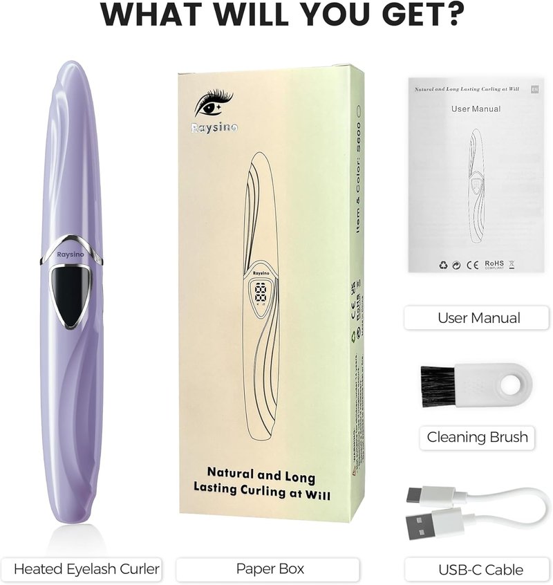 Heated Eyelash Curler - Rechargeable 8-Second Curling Tool for Long-Lasting Natural Makeup | Lilac/Silver, 148MM