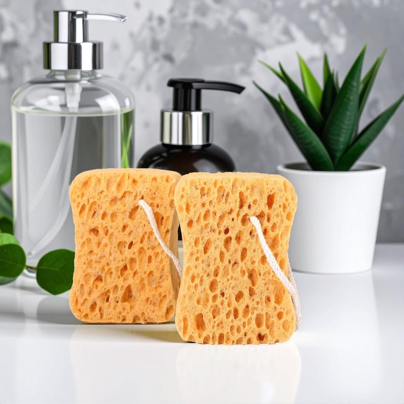DOPENSPI 2PCS Bath Sponge, Larger Shower Sponges Natural Sponge Ultra Soft Exfoliating Shower Sponges Honeycomb Dense Foam for Women Men Sensitive Dry Skin