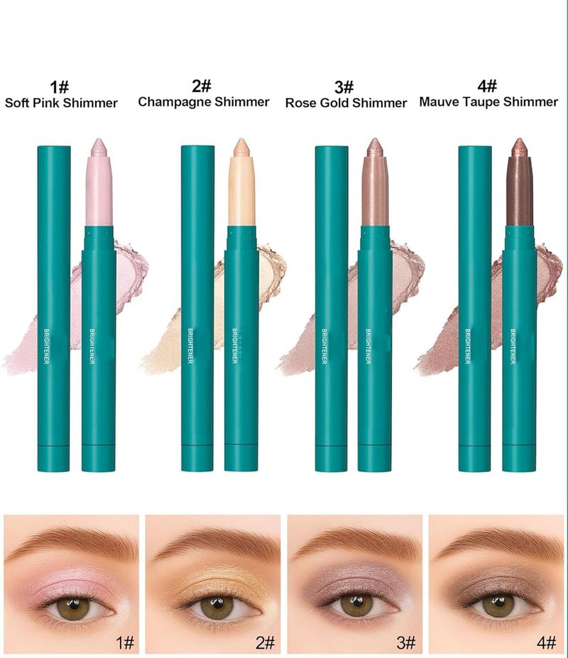 Eyeshadow Stick - Glitter Highlighter & Long-Lasting Eye Makeup | 4-Piece Shimmer Set