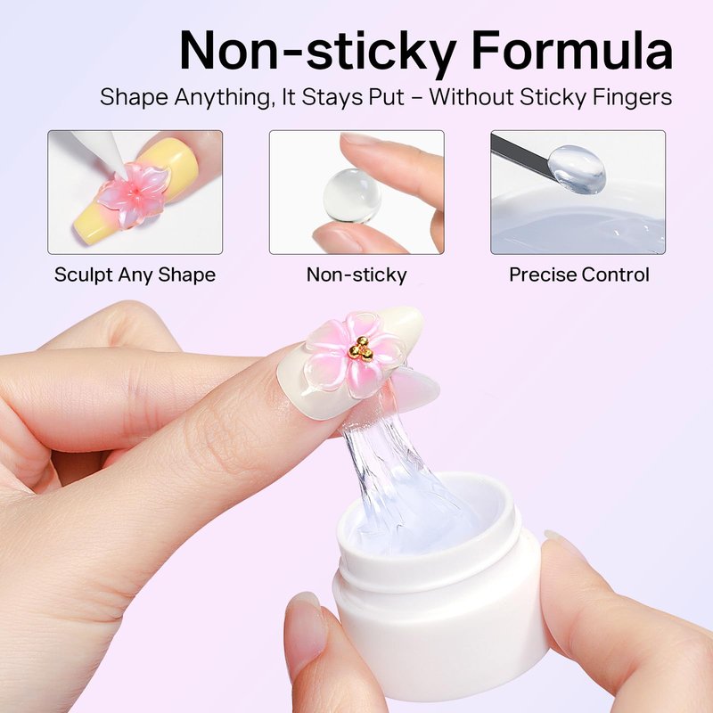 MIZHSE 3PCS 3D Sculpting Gel Nail Art, Clear White 5 in 1 Solid Builder Gel Set Hard Gel for Nails Non-Sticky U V LED Molding Building Gel with Dual Forms for Beginners Salon Home DIY Travel Size