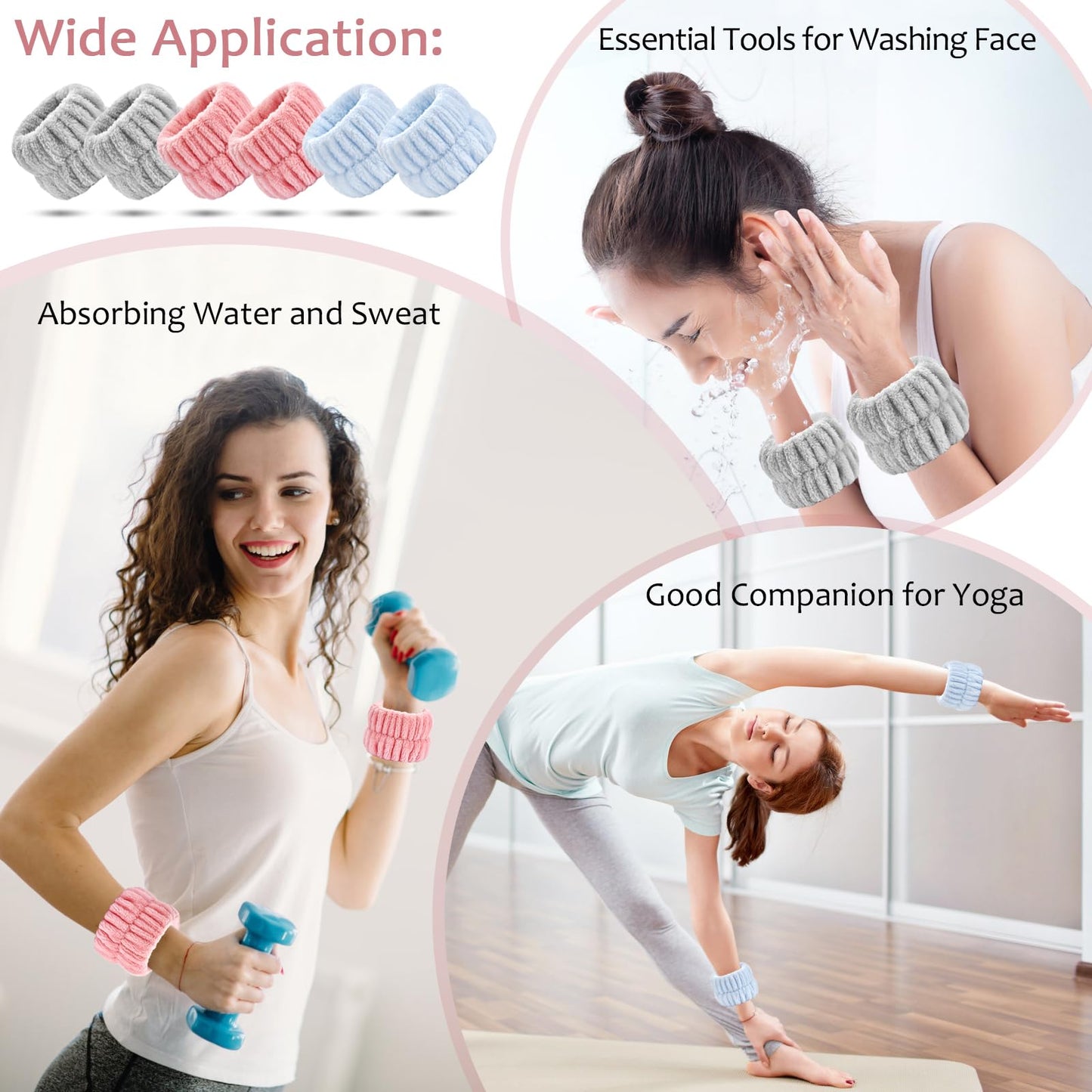 Wykodra 6pcs Wrist Bands for Washing Face, Absorbent Face Wash Wristbands, Arm Water Guards, Microfiber Spa Wash Band for Girls Prevent Water from Spilling Down Your Arms