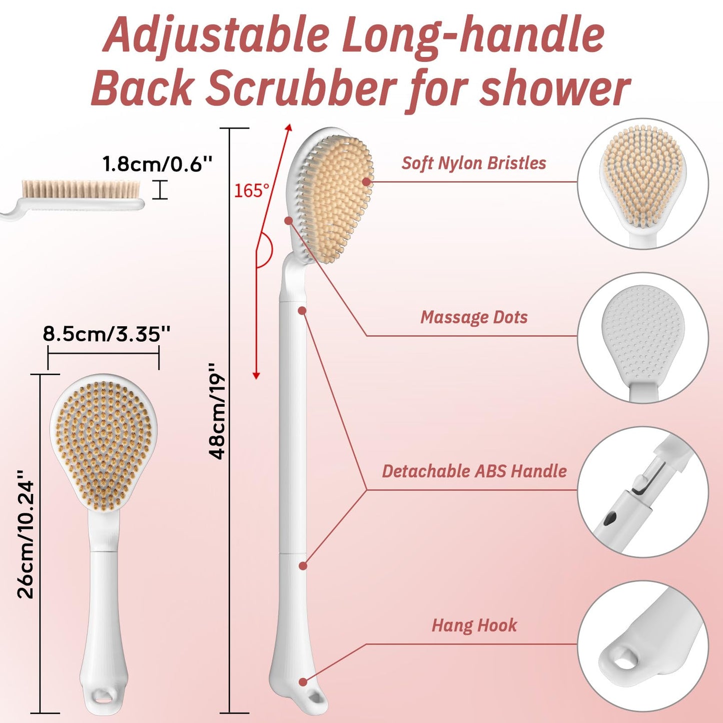 New Foot Brush for Shower, 3-in-1 Foot Scrubber in Shower, 10.2’’-27.5’’Adjustable Long Handle Foot Scrub Brush for Seniors, Pregnant, Disabled, Injured, Gift-Box Packaged
