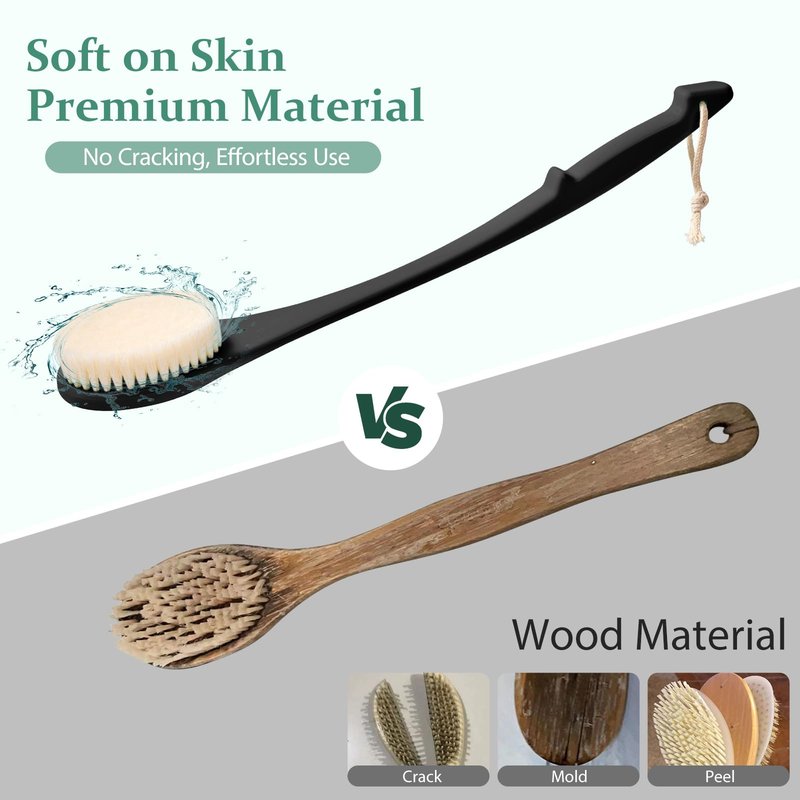 Back Scrubber for Shower, 17-Inch Shower Brush for Men and Women, Long Handle Exfoliating Body Brush, Medium Bristle Stiffness for Dry or Wet Brushing (Black)