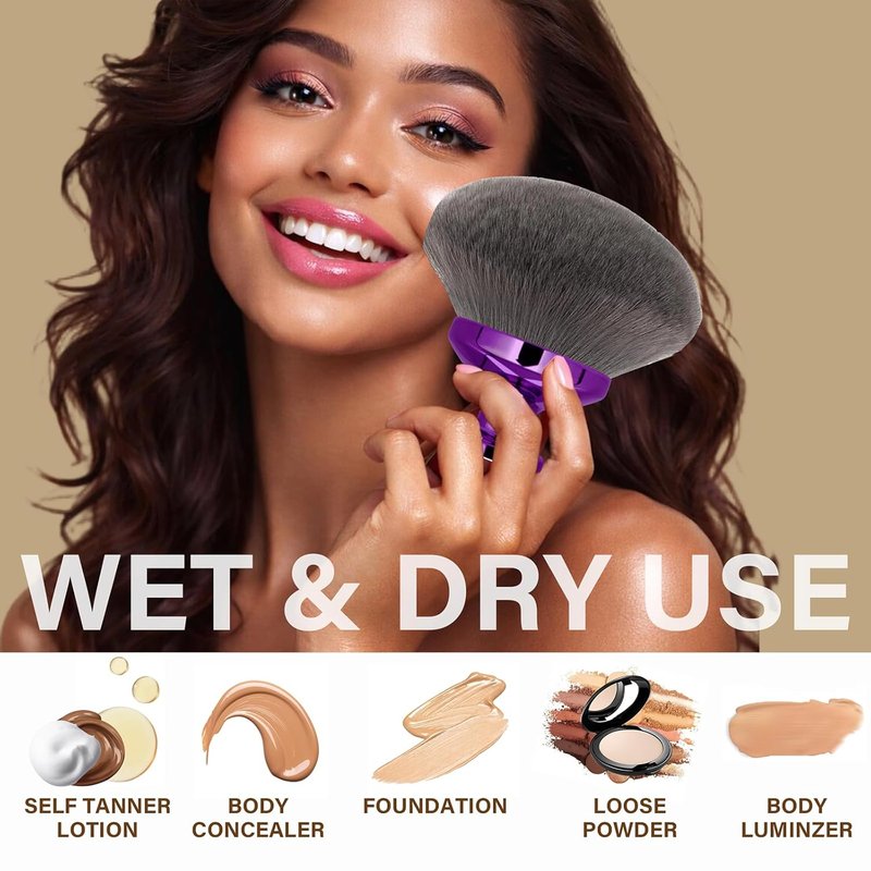 Extra Large Body Makeup Brush - Kabuki Brush for Self Tanner & Bronzer | 4-Inch Wide Head for Even Application - Purple