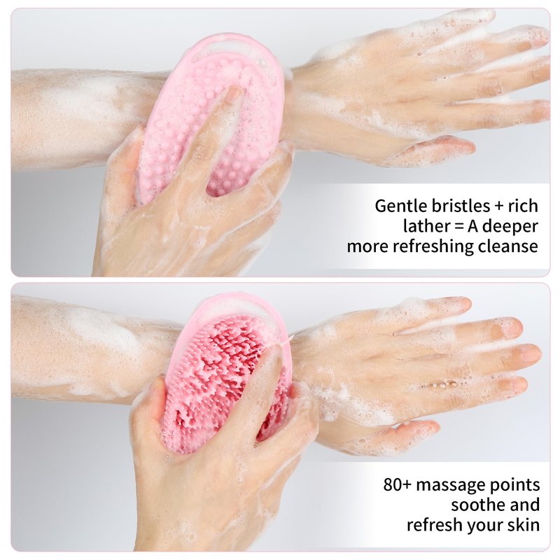2 Pack Silicone Body Scrubber for Shower - Soft & Gentle Loofah Alternative for Sensitive Skin, Quick-Drying & Hygienic Body Wash Scrubber Brush for Women, Men & Kids (Black & Pink)