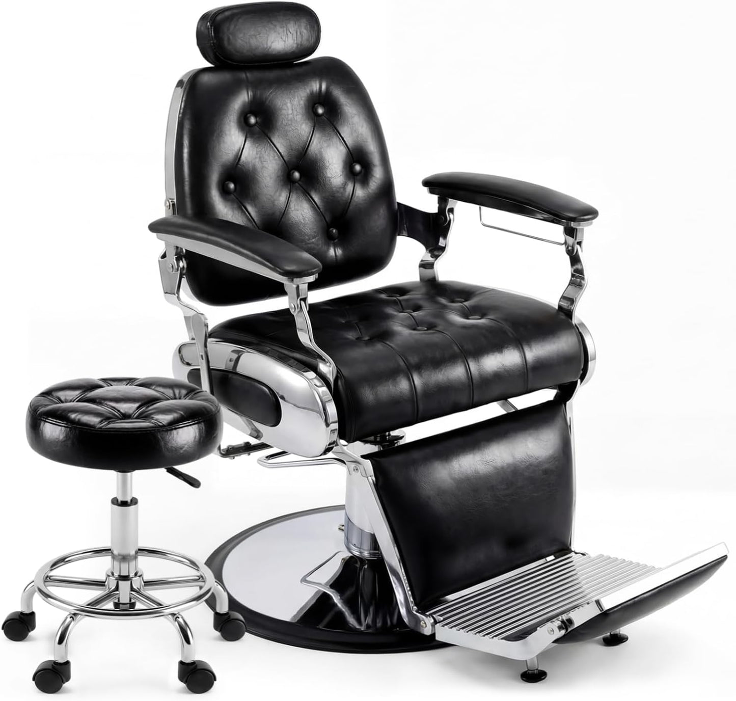 Vintage Hydraulic Barber Chair - Heavy Duty 360° Swivel Salon Chair | Black & Silver