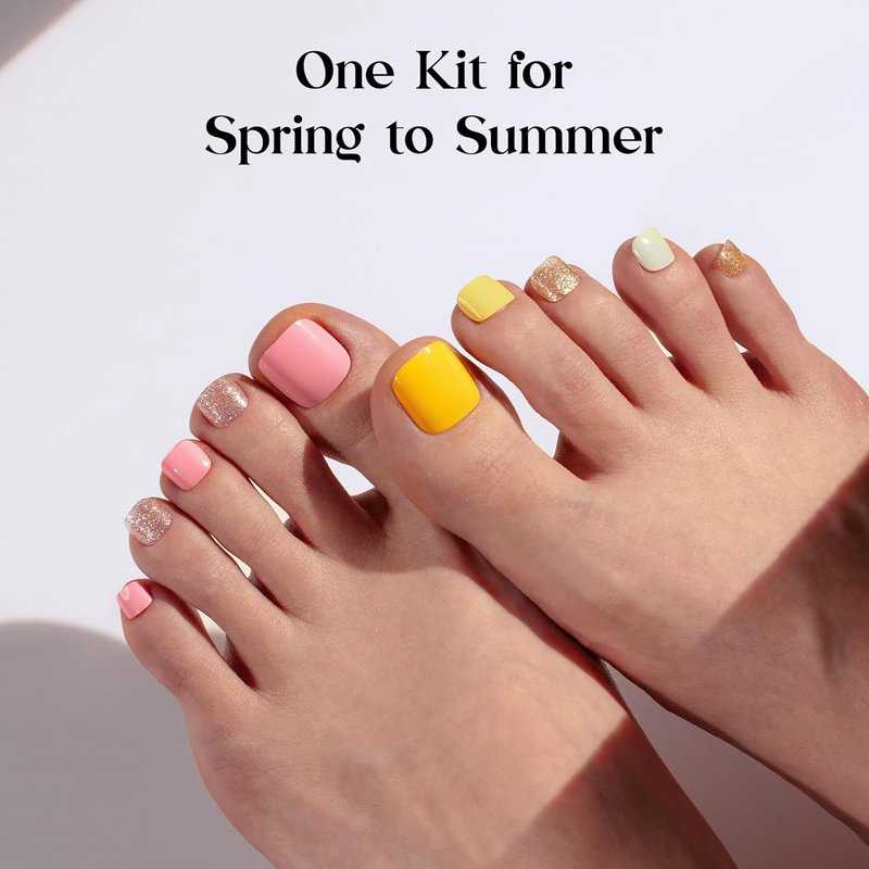 Beetles Press On Toenails Kit - 360 Pcs Short Square Glitter Nails | 12 Colors, French Glossy Finish, Includes Glue & Tabs