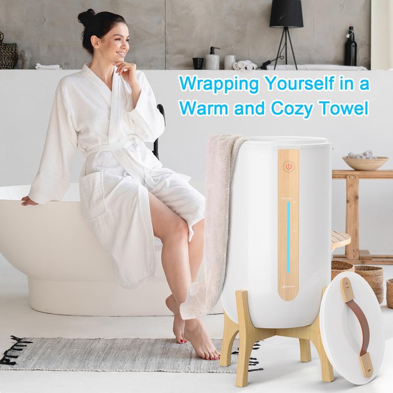 Keenray Towel Warmer for Bathroom, Towel Warmer Bucket with Heating Progress Bar, Fragrance Disc Holder, Leather Handle, Auto Shut-Off Towel Bucket Fits Up to Two 40" x 70" Towels, Blankets White