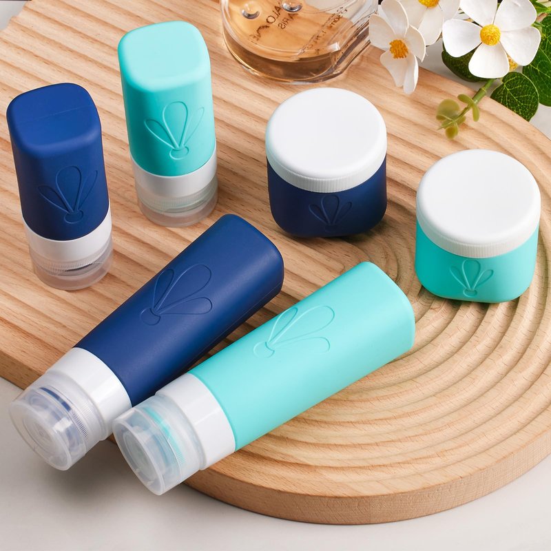 INSFIT travel bottles for toiletries 6 Pack, Leak proof Travel Size Toiletries Containers with toiletry bag, Squeezable Silicone Bottles & Cream Jars, Travel Essentials BPA-Free set for Shampoo