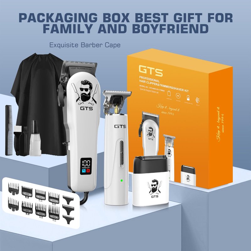 GTS PRO Hair Clippers for Men Professional Cordless Haircut Kit with Beard Trimmer Set, with IPX7 Electric Shavers, LED Display Rechargeable Barber Clippers for Home Use Gifts White