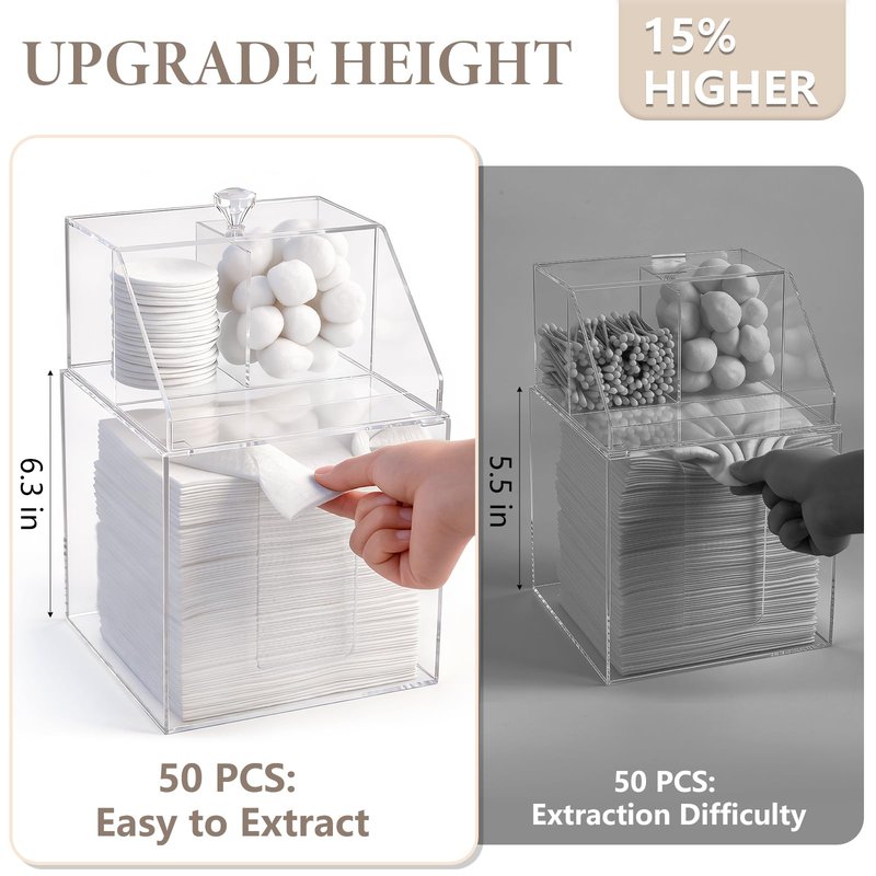 Anyoifax Disposable Facial Towels Storage Compatible with Clean Skin Club Clean Towel XL Double Layer Acrylic Box Cotton Pads Container Qtip Bin Face Towelettes Holder for Bathroom Counter, Clear